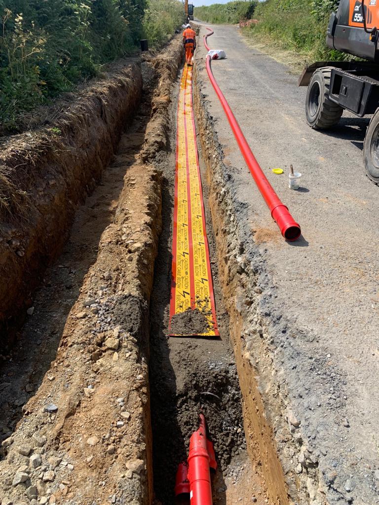 Cable being laid in the road